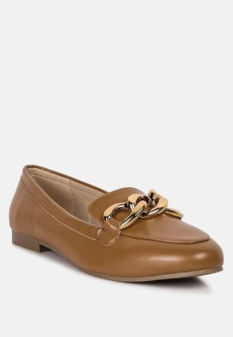 Chunky Metal Chain Faux Leather Loafers in Saudi Arabia