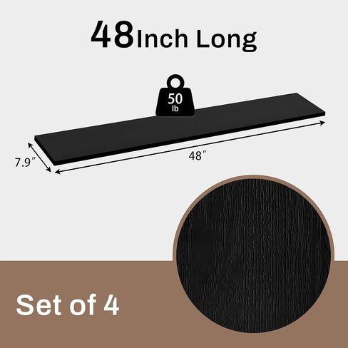 Rustic Wood Floating Shelves Set of 4, 48 Inch Long Wood Rustic Farmhouse Wall Shelves, Easy-to-Install Hanging Shelves for Living Room, Kitchen, and Bathroom, 50lbs Capacity (Brown, 4T48IN) in Saudi Arabia