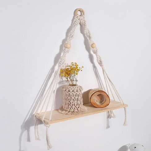 artilady macrame الأسود الجرف العائم - بوهو رف الجدار الخشبي ديكور معلق، ريفي شنقا رفوف التخزين المنسوجة يدويا الجرف النبات ديكور لغرفة النوم غرفة المعيشة الحضانة غرفة النوم in Kuwait