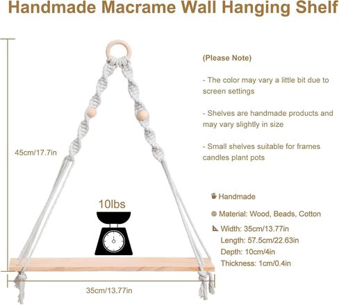 artilady macrame الأسود الجرف العائم - بوهو رف الجدار الخشبي ديكور معلق، ريفي شنقا رفوف التخزين المنسوجة يدويا الجرف النبات ديكور لغرفة النوم غرفة المعيشة الحضانة غرفة النوم in Kuwait