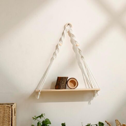 artilady macrame الأسود الجرف العائم - بوهو رف الجدار الخشبي ديكور معلق، ريفي شنقا رفوف التخزين المنسوجة يدويا الجرف النبات ديكور لغرفة النوم غرفة المعيشة الحضانة غرفة النوم in Kuwait