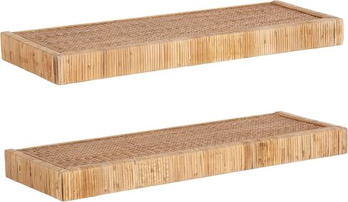 Kate and Laurel Rahmati Modern Rattan Floating Shelves, Set of 2, 24 x 8, Natural Rattan, Boho Bathroom and Kitchen Shelves for Above Toilet or Cute Nursery Bookshelves in Saudi Arabia