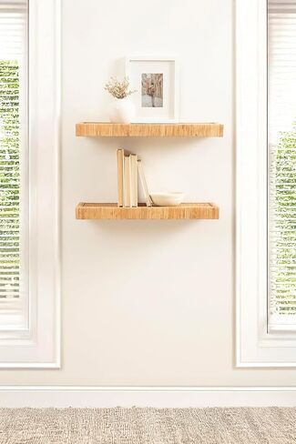 Kate and Laurel Rahmati Modern Rattan Floating Shelves, Set of 2, 24 x 8, Natural Rattan, Boho Bathroom and Kitchen Shelves for Above Toilet or Cute Nursery Bookshelves in Saudi Arabia