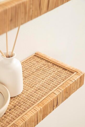 Kate and Laurel Rahmati Modern Rattan Floating Shelves, Set of 2, 24 x 8, Natural Rattan, Boho Bathroom and Kitchen Shelves for Above Toilet or Cute Nursery Bookshelves in Saudi Arabia