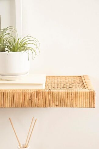 Kate and Laurel Rahmati Modern Rattan Floating Shelves, Set of 2, 24 x 8, Natural Rattan, Boho Bathroom and Kitchen Shelves for Above Toilet or Cute Nursery Bookshelves in Saudi Arabia