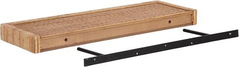 Kate and Laurel Rahmati Modern Rattan Floating Shelves, Set of 2, 24 x 8, Natural Rattan, Boho Bathroom and Kitchen Shelves for Above Toilet or Cute Nursery Bookshelves in Saudi Arabia