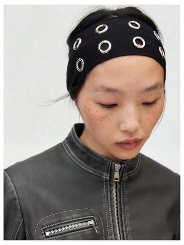 MakeMeChic Women's Hollow Out Eyelets Elastic Headband Wide Headbands Y2k Punk Hair Band Black One-Size in Saudi Arabia