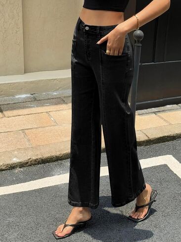 Cicy Bell Womens Straight Wide Leg Jeans High Waisted Vintage Loose Baggy Flare Denim Pants with Pockets in Saudi Arabia