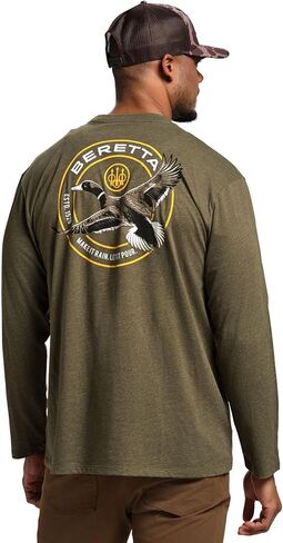 Beretta Men's Wing Drop Casual Durable Multi-Purpose Comfortable Cotton Blend Ribbed Crew Neck Long Sleeve T-Shirt with Logo in Saudi Arabia