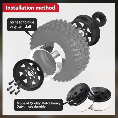 1.9 Beadlock Wheels for Traxxas TRX4 Axial SCX10 II III Redcat Gen 8 Gen 7 1/10 Scale Rock Crawler (4-Pack) (Black) in Saudi Arabia
