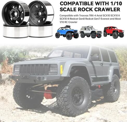 1.9 Beadlock Wheels for Traxxas TRX4 Axial SCX10 II III Redcat Gen 8 Gen 7 1/10 Scale Rock Crawler (4-Pack) (Black) in Saudi Arabia