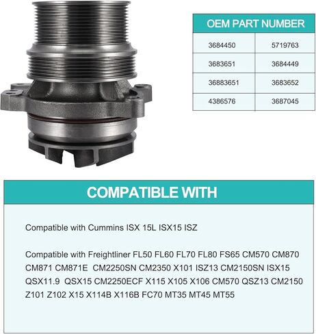 3683651 3684450 Water Pump (C&U Bearing) For Cummins ISX 15L QSX11.9 ISZ13 QSZ13 QSX15 FL50 FL60 FL70 FL80 CM871 CM2150 CM2250 CM2350 (Peterbilt Freightliner Cascadia) in Saudi Arabia