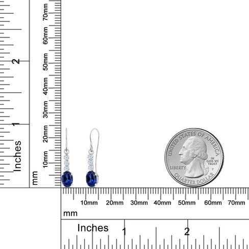 Gem Stone King 10K White Gold Blue Created Sapphire and White Zirconia Drop Dangle Earrings For Women | 1.54 Cttw | Gemstone September Birthstone | Oval 6X4MM in Saudi Arabia