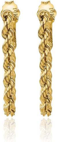 14K Solid Yellow Gold Rope Drop Dangle Earrings in Saudi Arabia