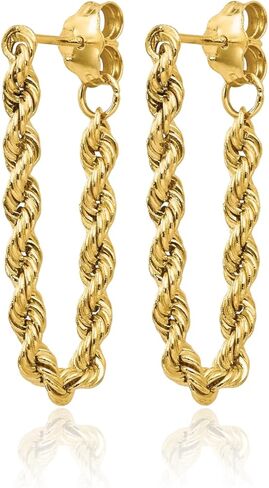 14K Solid Yellow Gold Rope Drop Dangle Earrings in Saudi Arabia