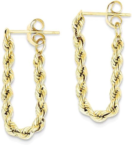 14K Solid Yellow Gold Rope Drop Dangle Earrings in Saudi Arabia