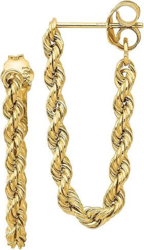 14K Solid Yellow Gold Rope Drop Dangle Earrings in Saudi Arabia