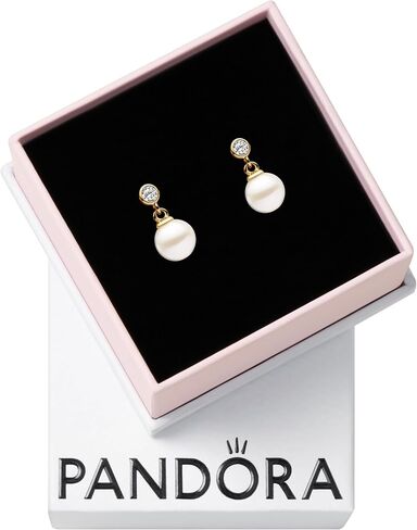 PANDORA Timeless Treated Freshwater Cultured Pearl & Stone Drop Earrings - 14k Gold-Plated Earrings with Treated Freshwater Cultured Pearl - Jewelry for Women - Includes Gift Box in Saudi Arabia