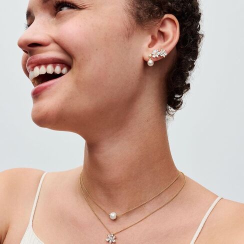 PANDORA Timeless Treated Freshwater Cultured Pearl & Stone Drop Earrings - 14k Gold-Plated Earrings with Treated Freshwater Cultured Pearl - Jewelry for Women - Includes Gift Box in Saudi Arabia