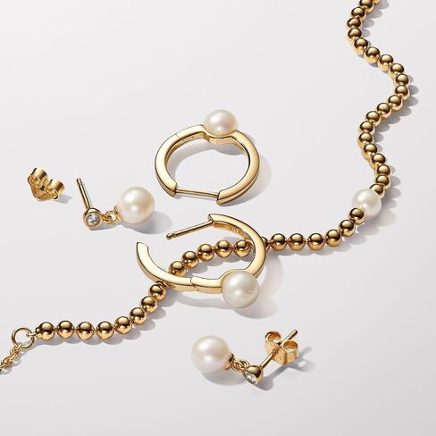 PANDORA Timeless Treated Freshwater Cultured Pearl & Stone Drop Earrings - 14k Gold-Plated Earrings with Treated Freshwater Cultured Pearl - Jewelry for Women - Includes Gift Box in Saudi Arabia
