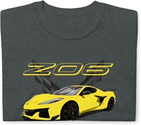 Yellow 2023 'Vette C8 Z06 Mid Engine American Sports Car Short-Sleeve Unisex T-Shirt in Saudi Arabia
