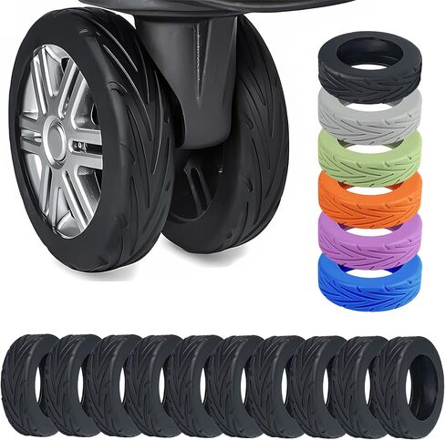 10 Pcs Upgrade Luggage Wheel Covers, Carry On Luggage Wheels Protector,Wear-Resistant, Anti-Noise, Silicone Wheel Protective Covers for 2-2.4" Spinner Wheel, Essential Travel Accessories (Black) in Saudi Arabia
