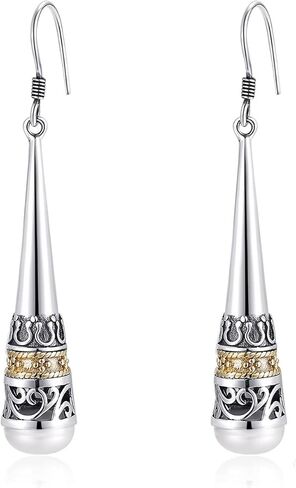 حقيقي 925 فضة خمر انخفاض القرط مع الطبيعية 6 مللي متر لؤلؤ المياه العذبة أقراط ل MetJakt المرأة غرامة مجوهرات in Kuwait