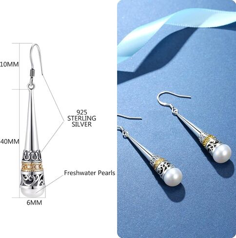 حقيقي 925 فضة خمر انخفاض القرط مع الطبيعية 6 مللي متر لؤلؤ المياه العذبة أقراط ل MetJakt المرأة غرامة مجوهرات in Kuwait