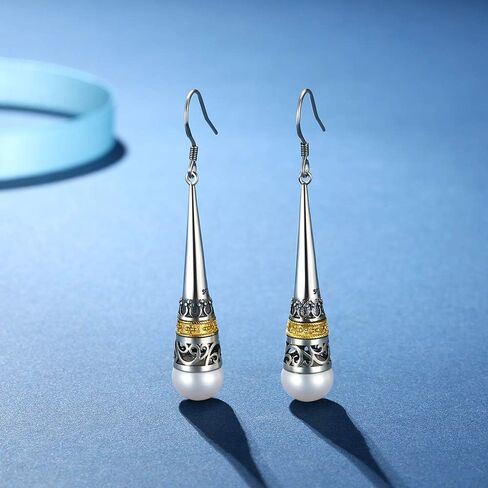 حقيقي 925 فضة خمر انخفاض القرط مع الطبيعية 6 مللي متر لؤلؤ المياه العذبة أقراط ل MetJakt المرأة غرامة مجوهرات in Kuwait