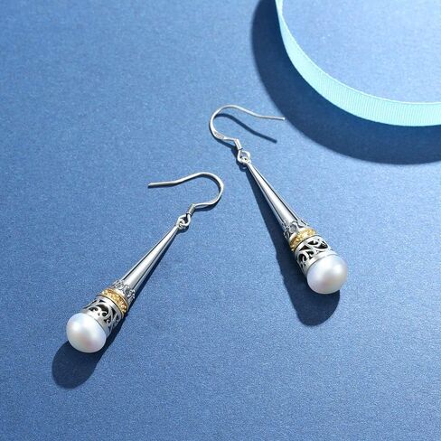 حقيقي 925 فضة خمر انخفاض القرط مع الطبيعية 6 مللي متر لؤلؤ المياه العذبة أقراط ل MetJakt المرأة غرامة مجوهرات in Kuwait