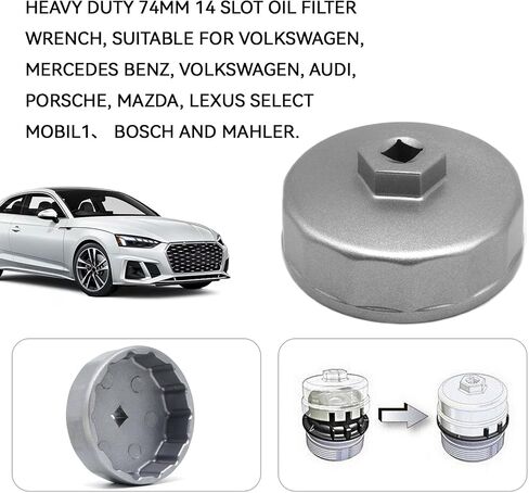 74mm 14 Flutes Oil Filter Wrench, Heavy Duty Oil Filter Removal Tool Socket Set Cartridge Style Housing Cap Wrench for Mercedes Benz Audi Sprinter VW Porsche Mazda, Select Mobil1 Bosch and Mahle in Saudi Arabia