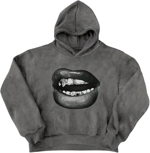 GORGLITTER Men's Graphic Y2K Hoodie Oversized Anime Long Sleeve Drop Shoulder Pullover Sweatshirt in Saudi Arabia