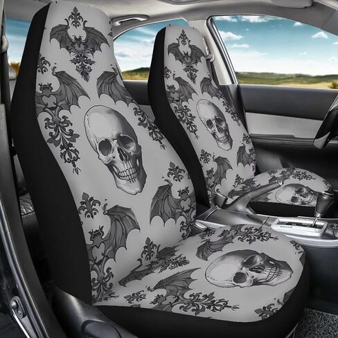 أغطية مقاعد السيارة على شكل جمجمة قوطية مجموعة كاملة من 4 قطع سهلة التركيب، واقي المقعد الأمامي للهالوين، غطاء مقعد خلفي مقسم، ملحقات غطاء مقعد السيارات العالمي in Kuwait