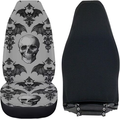 أغطية مقاعد السيارة على شكل جمجمة قوطية مجموعة كاملة من 4 قطع سهلة التركيب، واقي المقعد الأمامي للهالوين، غطاء مقعد خلفي مقسم، ملحقات غطاء مقعد السيارات العالمي in Kuwait