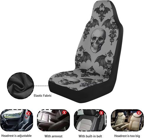 أغطية مقاعد السيارة على شكل جمجمة قوطية مجموعة كاملة من 4 قطع سهلة التركيب، واقي المقعد الأمامي للهالوين، غطاء مقعد خلفي مقسم، ملحقات غطاء مقعد السيارات العالمي in Kuwait