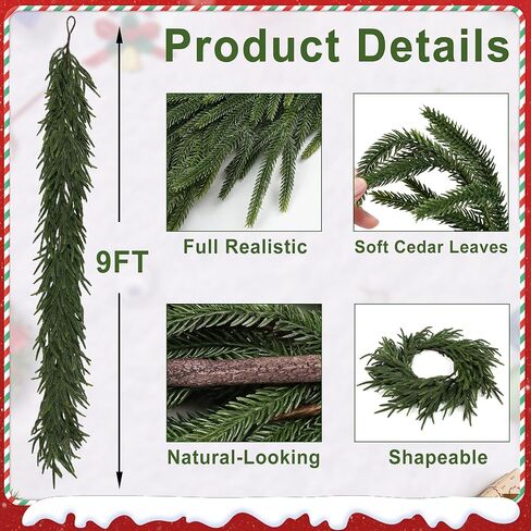 6FT Realistic Christmas Garland Pine Garland Real Touch Green Artificial Greenery Garland Artificial Pine Garlands,for Table Mantle Wall Indoor Outdoor Christmas All-Season Decorations in Saudi Arabia