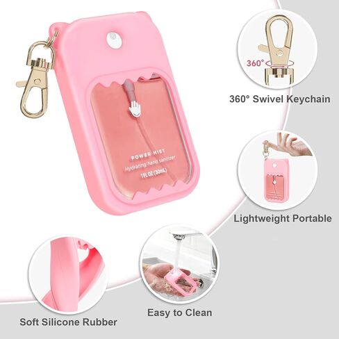taessv Hand Sanitizer Spray Case for Touchland Silicone Touchland Case Keychain Cute Hand Sanitizer Spray Holder Compatible with Touchland Power Mist Gentle Mist Glow Mist, Glittery Pink in Kuwait