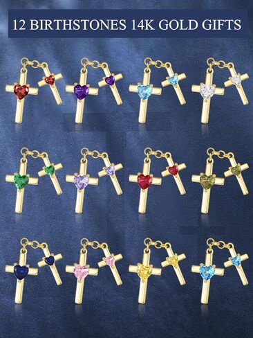 Gold Cross Necklace for Women 14K Double Cross Pendant Necklace Dainty Safety Pin 2 Birthstones Paper Clip Chain Faith Jewelry Trendy Religious Gifts for Women in Saudi Arabia