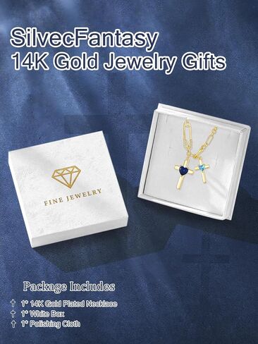 Gold Cross Necklace for Women 14K Double Cross Pendant Necklace Dainty Safety Pin 2 Birthstones Paper Clip Chain Faith Jewelry Trendy Religious Gifts for Women in Saudi Arabia
