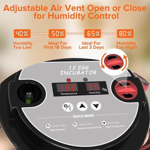 Incubators for Hatching Eggs, 12-24 Egg Incubator, Automatic Egg Turner with Temperature Control, Egg Candler, Auto Water Replenishment, Poultry Incubator for Hatching Chicken Quail Duck Parrot in Kuwait