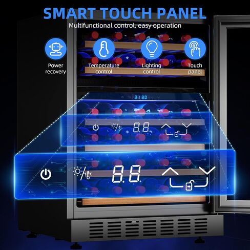 YITAHOME Wine and Beverage Refrigerator, 24 Inch Dual Zone Wine Fridge, Under Counter Wine Cooler Fridge Built-In or Self-standing, Holds 17 Bottles and 57 Cans (Double Glass Door), Black in Saudi Arabia
