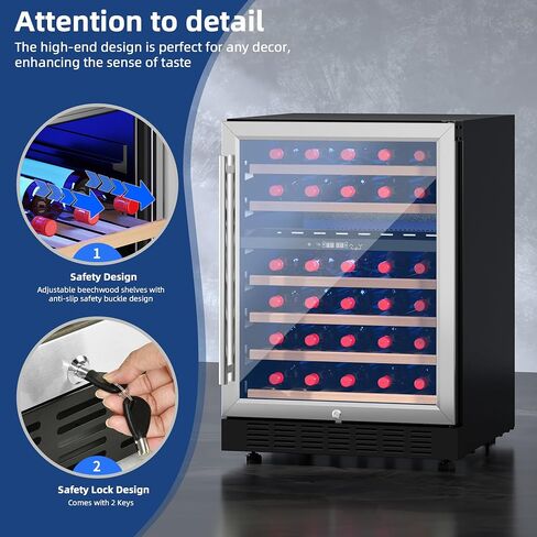 YITAHOME Wine and Beverage Refrigerator, 24 Inch Dual Zone Wine Fridge, Under Counter Wine Cooler Fridge Built-In or Self-standing, Holds 17 Bottles and 57 Cans (Double Glass Door), Black in Saudi Arabia