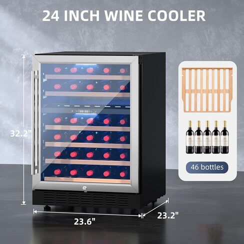 YITAHOME Wine and Beverage Refrigerator, 24 Inch Dual Zone Wine Fridge, Under Counter Wine Cooler Fridge Built-In or Self-standing, Holds 17 Bottles and 57 Cans (Double Glass Door), Black in Saudi Arabia