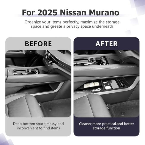 منظم وحدة التحكم المركزية السفلية LUWU 2025 Murano متوافق مع 2025 Nissan Murano SL/SV/Platinum Accessories مسند الذراع وحدة التحكم منظم مسند الذراع صينية إدراج مورانو 2025 الملحقات باللون الأسود، عبوة من قطعتين in Kuwait
