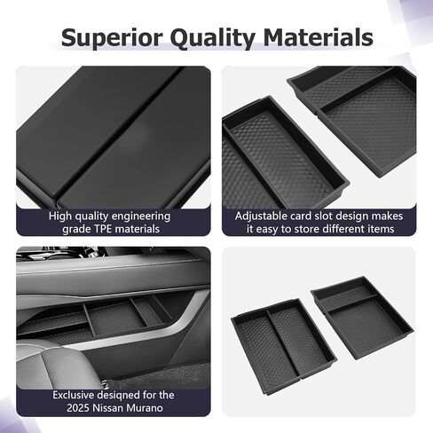 منظم وحدة التحكم المركزية السفلية LUWU 2025 Murano متوافق مع 2025 Nissan Murano SL/SV/Platinum Accessories مسند الذراع وحدة التحكم منظم مسند الذراع صينية إدراج مورانو 2025 الملحقات باللون الأسود، عبوة من قطعتين in Kuwait