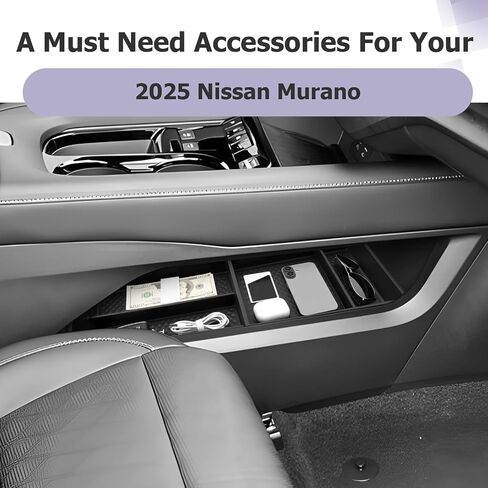 منظم وحدة التحكم المركزية السفلية LUWU 2025 Murano متوافق مع 2025 Nissan Murano SL/SV/Platinum Accessories مسند الذراع وحدة التحكم منظم مسند الذراع صينية إدراج مورانو 2025 الملحقات باللون الأسود، عبوة من قطعتين in Kuwait