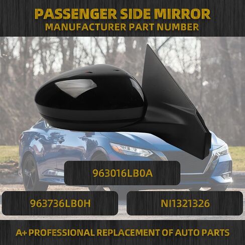 Dasbecan Right Passenger Side Mirror Compatible with Nissan Sentra 2020-2021 Non-Heated Manual Folding Power Adjustment Glass Black 3Pins Replace# NI1321326 963016LB0A in Saudi Arabia