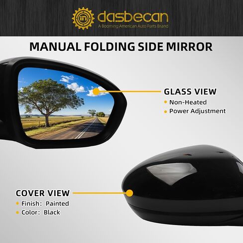Dasbecan Right Passenger Side Mirror Compatible with Nissan Sentra 2020-2021 Non-Heated Manual Folding Power Adjustment Glass Black 3Pins Replace# NI1321326 963016LB0A in Saudi Arabia