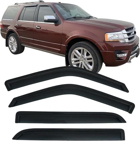 IKON MOTORSPORTS Tape On External Window Visor, Compatible with 1997-2017 Ford Expedition 1998-2017 Lincoln Navigator, Acrylic Smoke Tinted 4PCS Sun Rain Shade Guard Wind Vent Air Deflector in Saudi Arabia