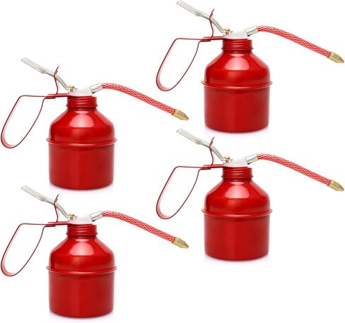 علبة زيت QWORK، 4 قطع 12 أونصة (400 مل) علبة زيت مضخة معدنية، علبة زيت من نوع مسدس فولاذي، أحمر in Kuwait